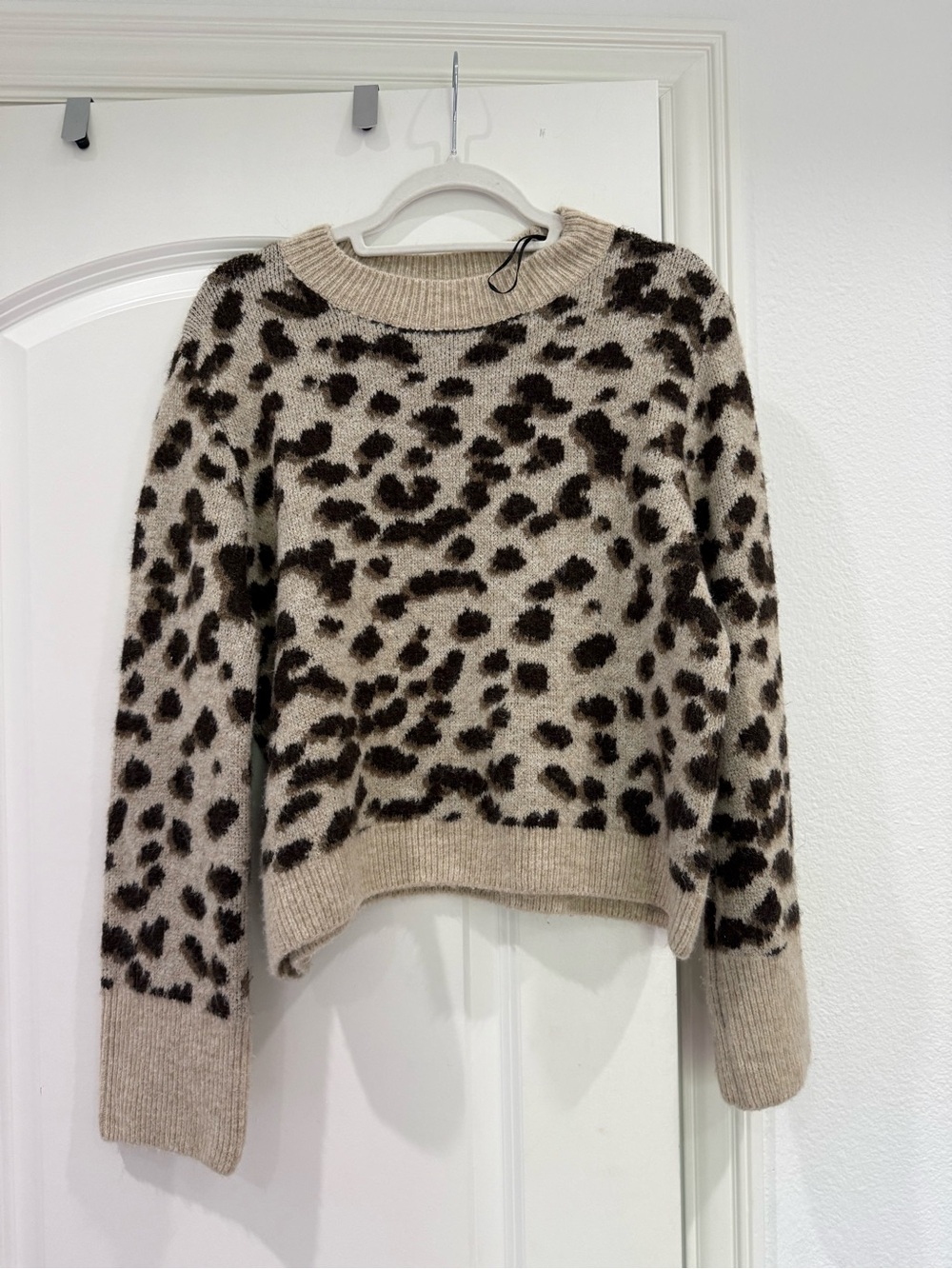 H&M Leopard Print Crewneck Sweater - Beige and Dark Brown